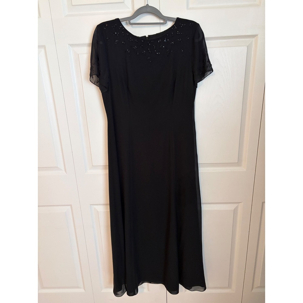 David Warren New York Black Beaded Sequin Chiffon Maxi Evening Gown Dress 12